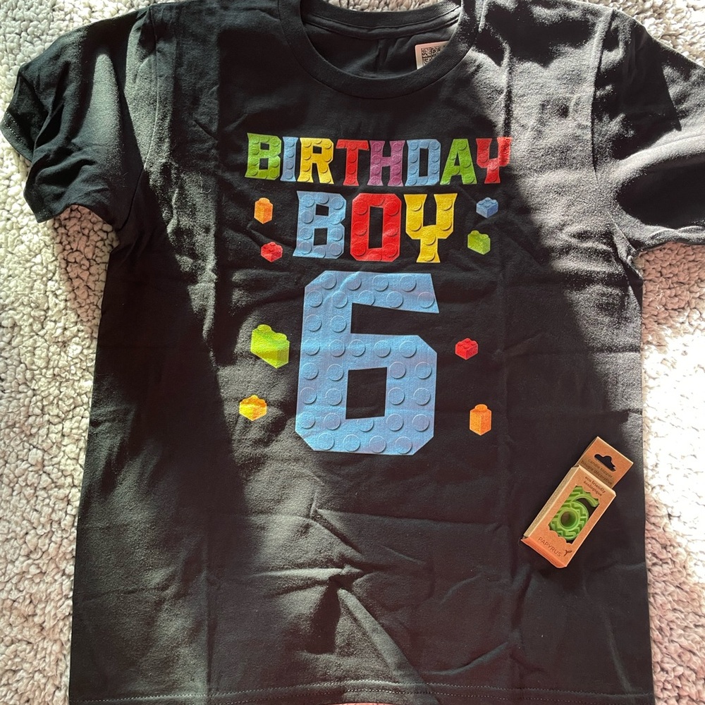 NEW Lego themed Bday boy shirt, 6 yes old